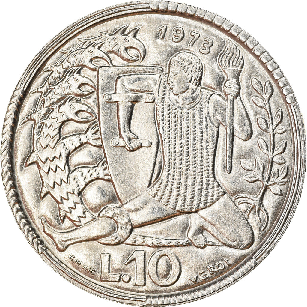 Coin, San Marino, 10 Lire, 1973, AU(50-53), Aluminum, KM:25