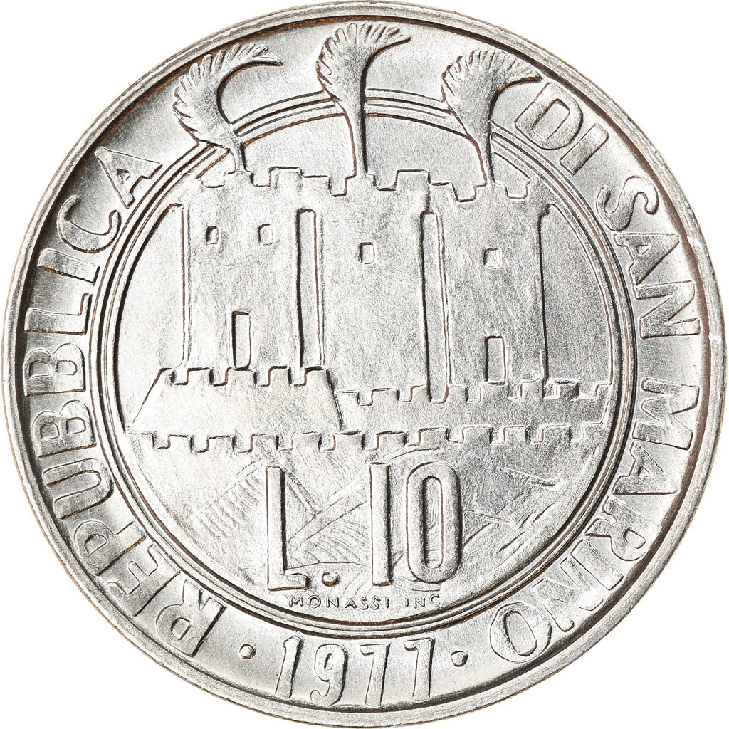 Coin, San Marino, 10 Lire, 1977, Rome, AU(50-53), Aluminum, KM:66
