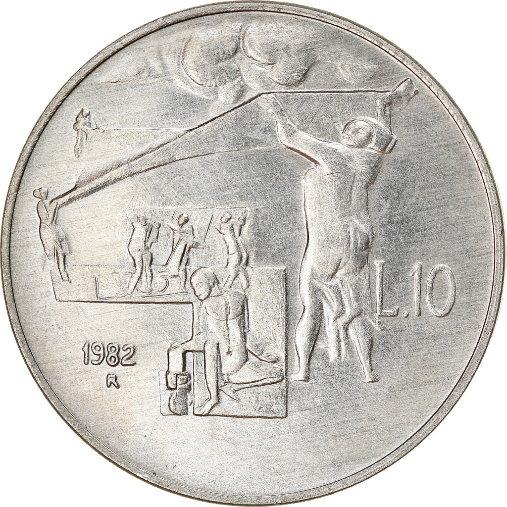 Coin, San Marino, 10 Lire, 1982, Rome, AU(55-58), Aluminum, KM:134