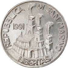 Coin, San Marino, 10 Lire, 1991, Rome, MS(63), Aluminum, KM:264