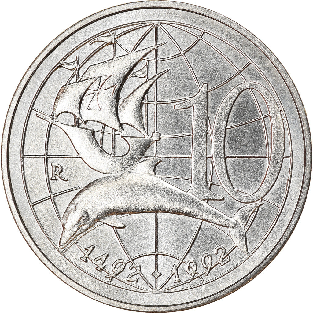 Coin, San Marino, 10 Lire, 1992, Rome, AU(55-58), Aluminum, KM:281