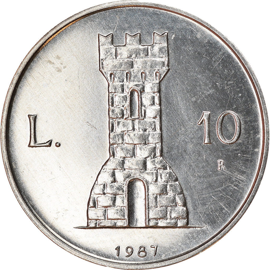 Coin, San Marino, 10 Lire, 1987, Rome, AU(50-53), Aluminum, KM:204