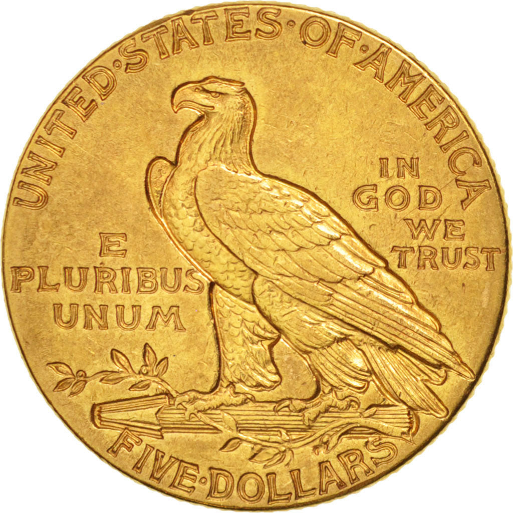 United States, Indian Head, $5, Half Eagle,1913,Philadelphia, AU(50-53),KM 129