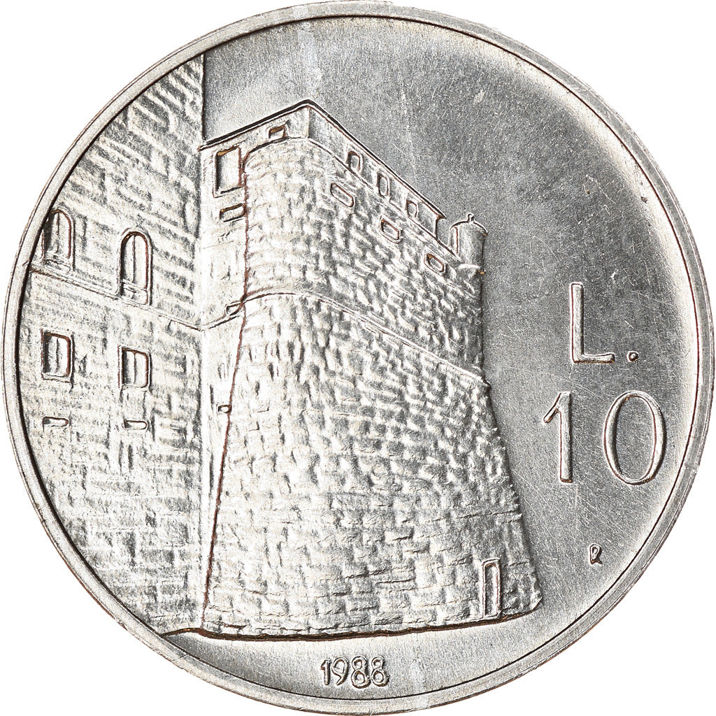 Coin, San Marino, 10 Lire, 1988, Rome, AU(55-58), Aluminum, KM:221