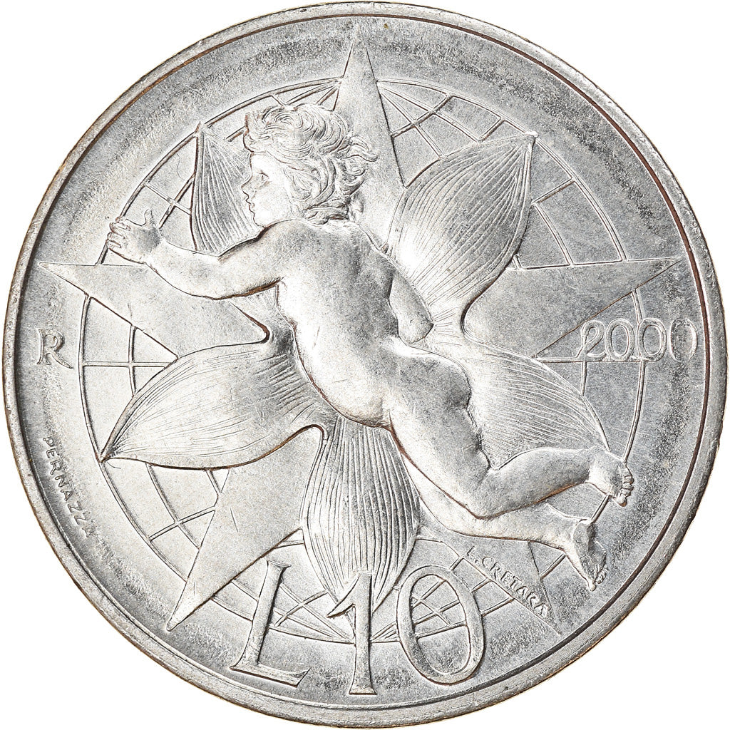 Coin, San Marino, 10 Lire, 2000, Rome, MS(63), Aluminum, KM:399