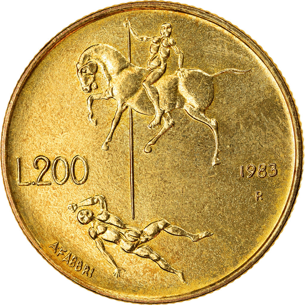 Coin, San Marino, 200 Lire, 1983, Rome, MS(63), Aluminum-Bronze, KM:152
