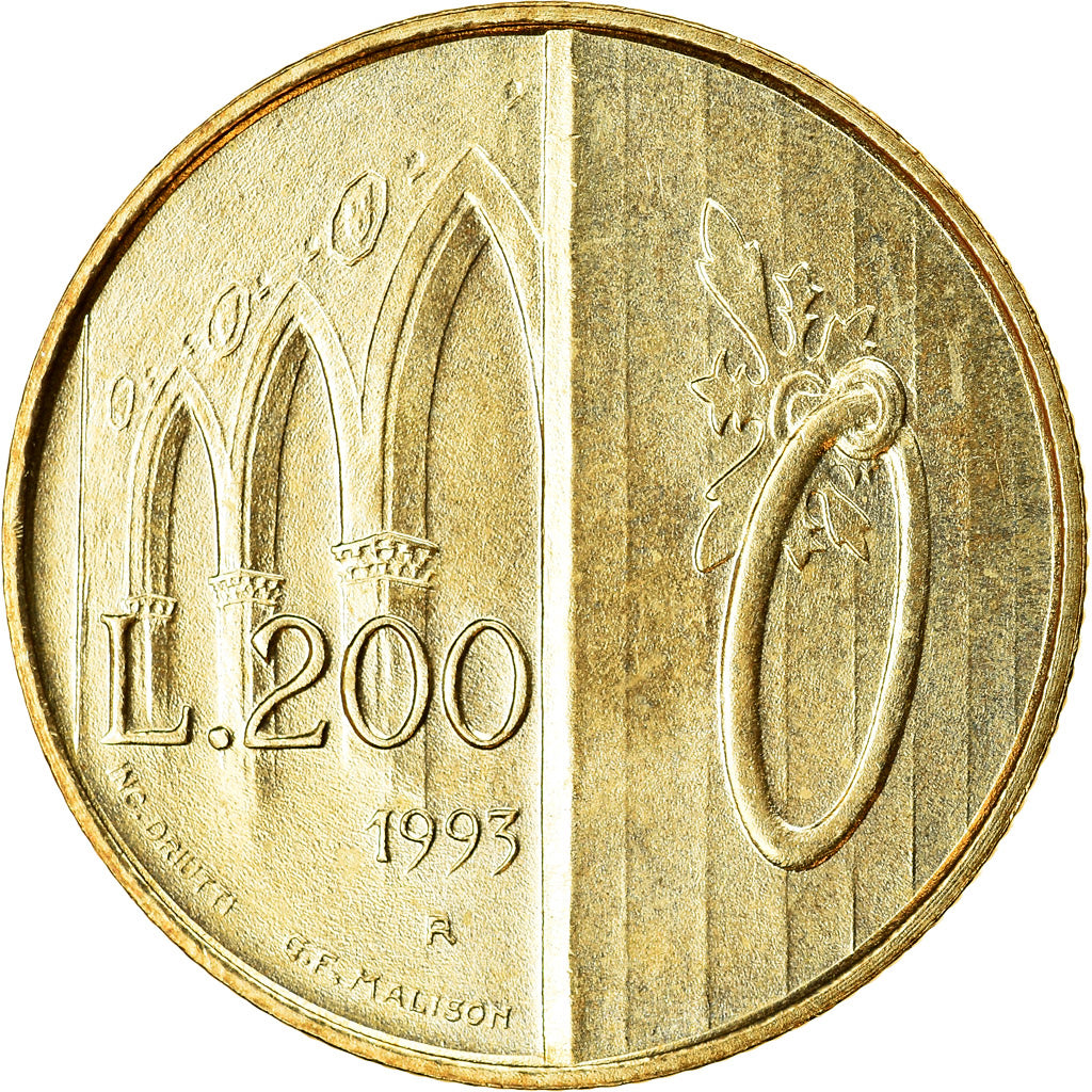 Coin, San Marino, 200 Lire, 1993, AU(55-58), Aluminum-Bronze, KM:300