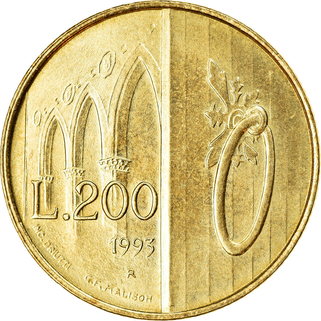 Coin, San Marino, 200 Lire, 1993, AU(50-53), Aluminum-Bronze, KM:300