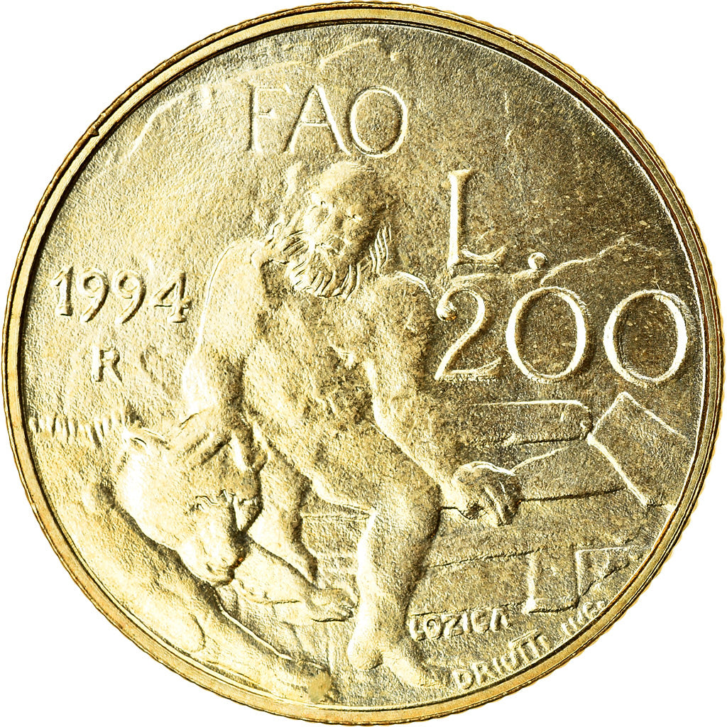 Coin, San Marino, 200 Lire, 1994, AU(55-58), Aluminum-Bronze, KM:313