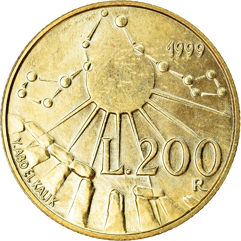 Coin, San Marino, 200 Lire, 1999, MS(63), Aluminum-Bronze, KM:393