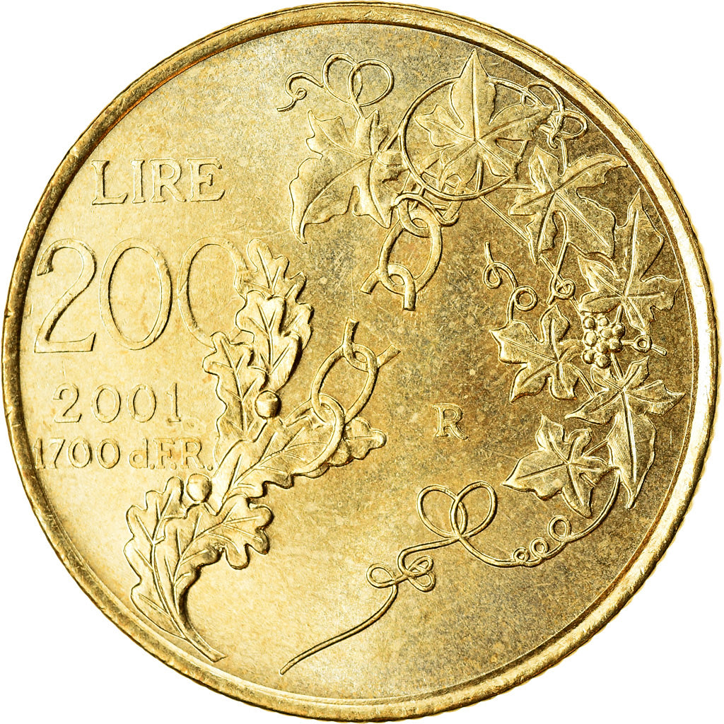 Coin, San Marino, 200 Lire, 2001, Rome, AU(50-53), Aluminum-Bronze, KM:428