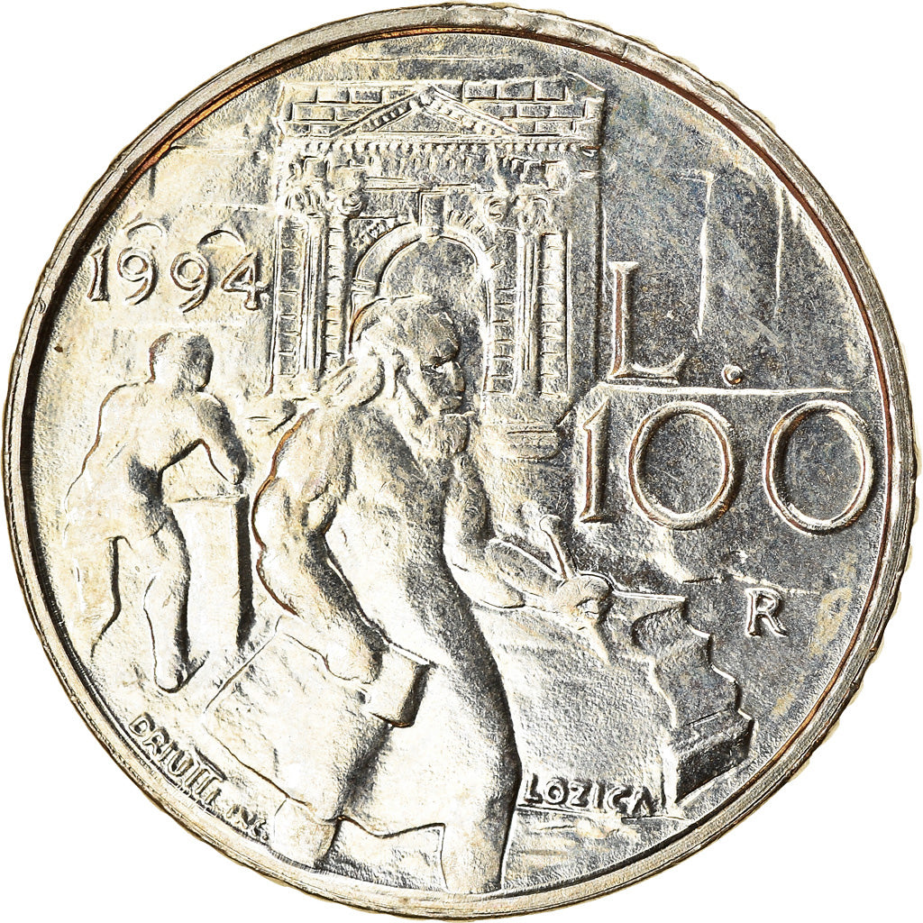 Coin, San Marino, 100 Lire, 1994, Rome, MS(63), Copper-nickel, KM:312