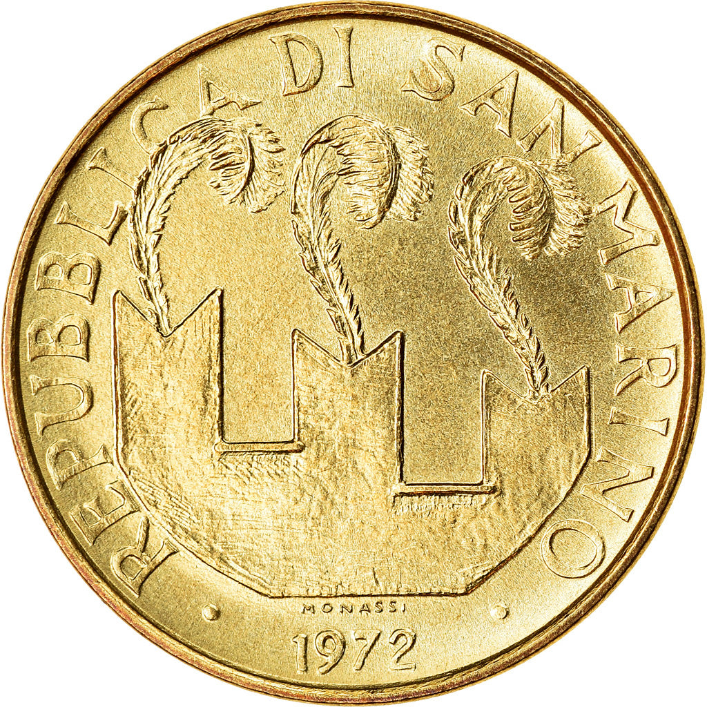 Coin, San Marino, 20 Lire, 1972, Rome, MS(63), Aluminum-Bronze, KM:18