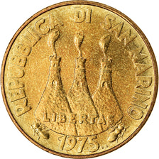 Coin, San Marino, 20 Lire, 1975, MS(63), Aluminum-Bronze, KM:44
