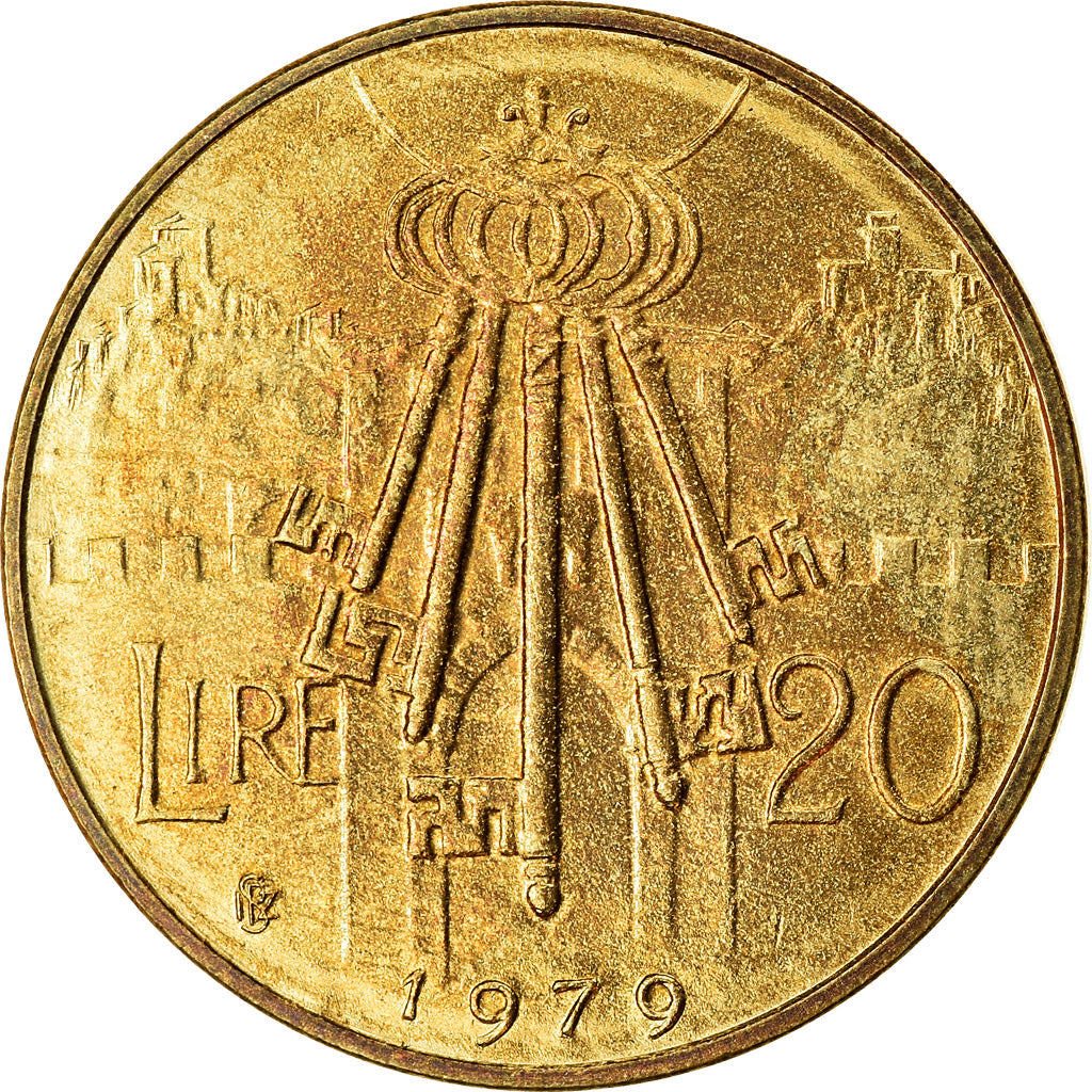 Coin, San Marino, 20 Lire, 1979, AU(50-53), Aluminum-Bronze, KM:93