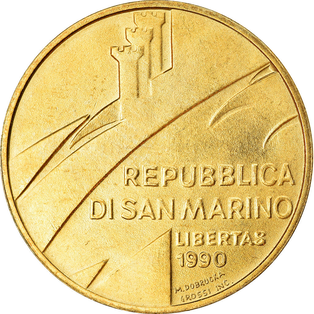 Coin, San Marino, 20 Lire, 1990, Rome, AU(55-58), Aluminum-Bronze, KM:252