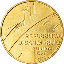 Coin, San Marino, 20 Lire, 1990, Rome, AU(55-58), Aluminum-Bronze, KM:252
