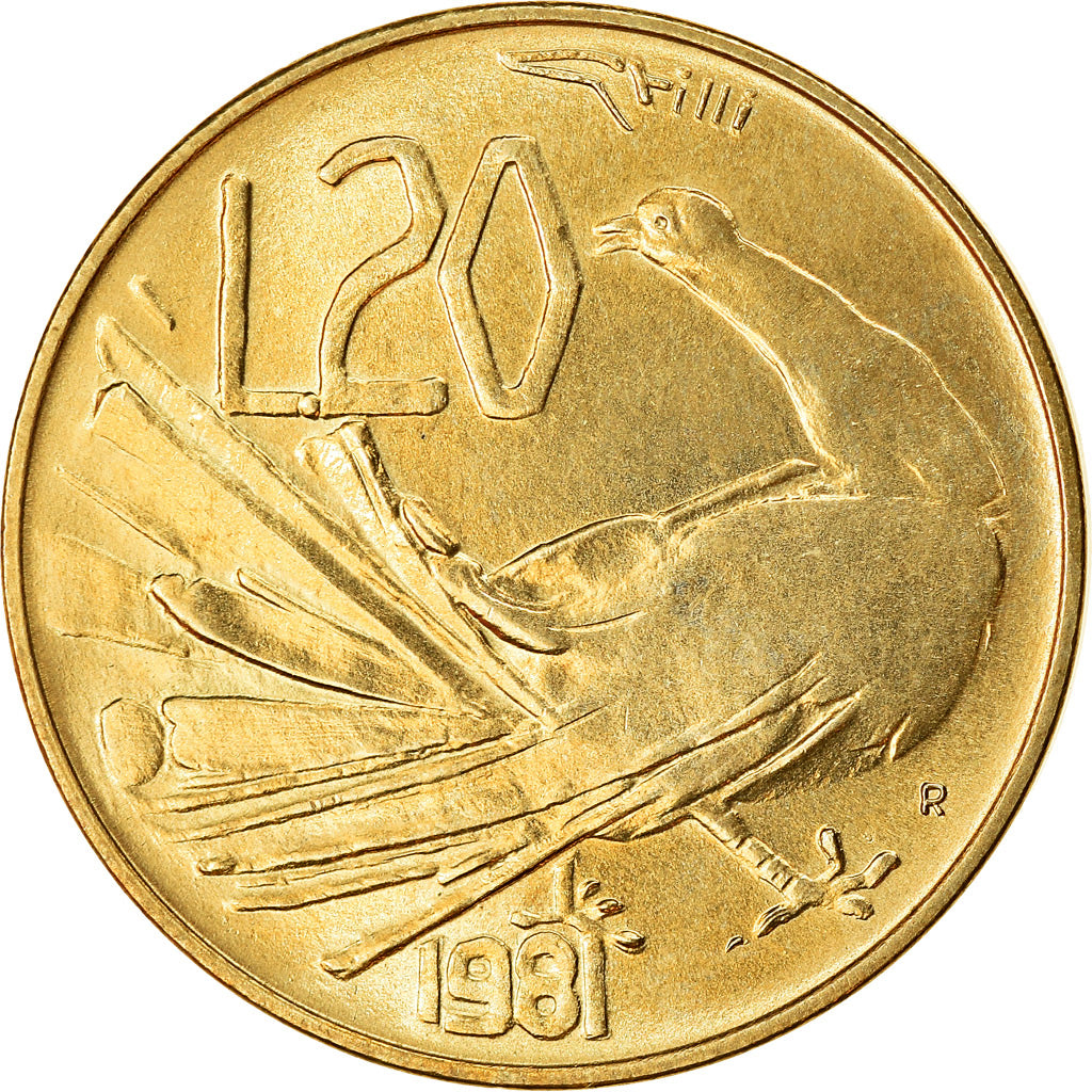 Coin, San Marino, 20 Lire, 1981, MS(63), Aluminum-Bronze, KM:120