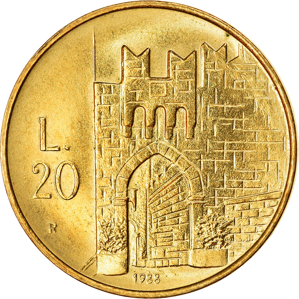 Moneta, San Marino, 20 Lire, 1988, Rome, SPL-, Alluminio-bronzo, KM:222