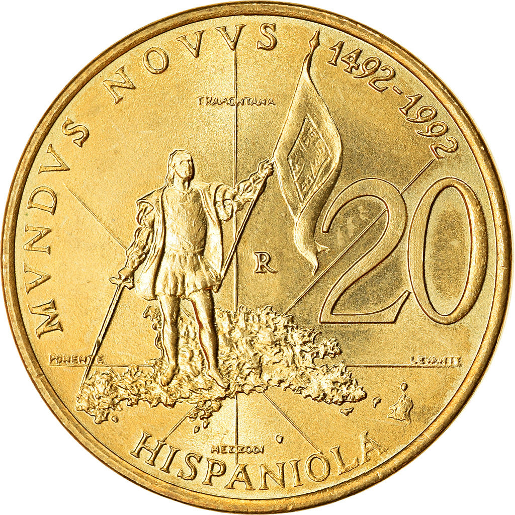 Coin, San Marino, 20 Lire, 1992, Rome, MS(63), Aluminum-Bronze, KM:282