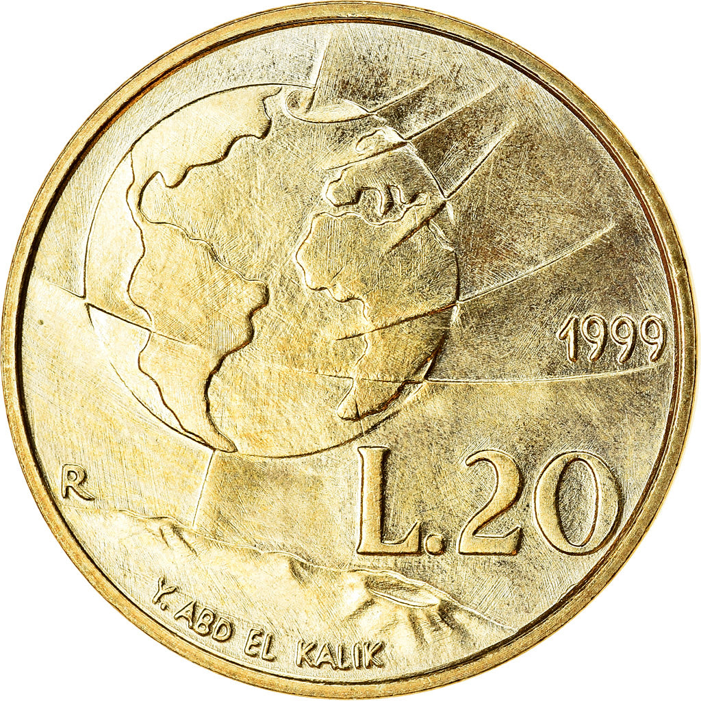 Coin, San Marino, 20 Lire, 1999, MS(63), Aluminum-Bronze, KM:390