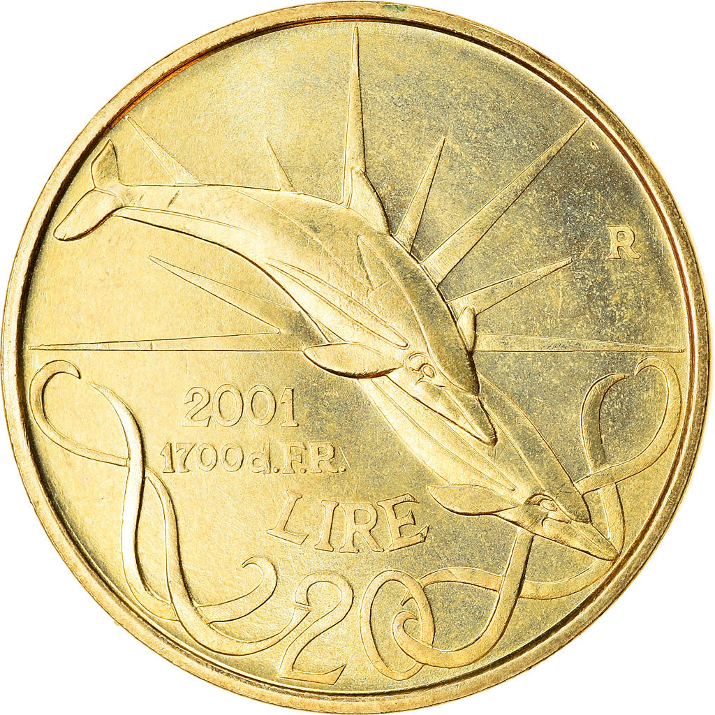 Coin, San Marino, 20 Lire, 2001, Rome, MS(63), Aluminum-Bronze, KM:425