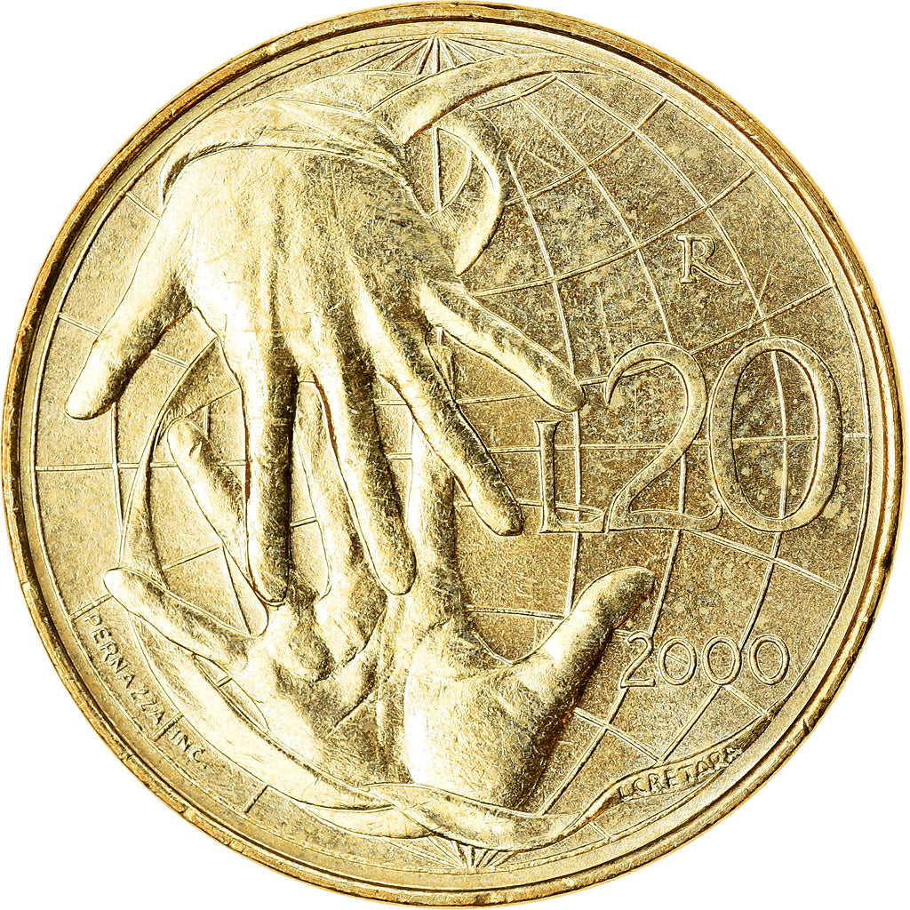 Coin, San Marino, 20 Lire, 2000, Rome, AU(55-58), Aluminum-Bronze, KM:400