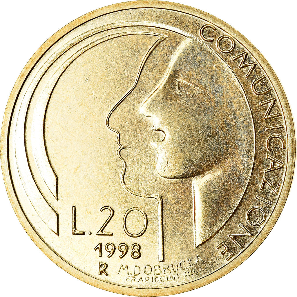 Coin, San Marino, 20 Lire, 1998, AU(55-58), Aluminum-Bronze, KM:379