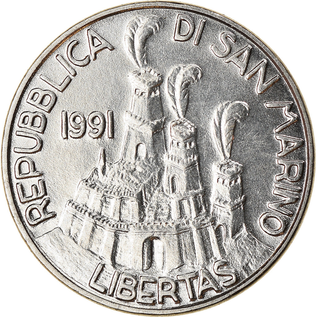 Coin, San Marino, 50 Lire, 1991, Rome, MS(63), Steel, KM:266