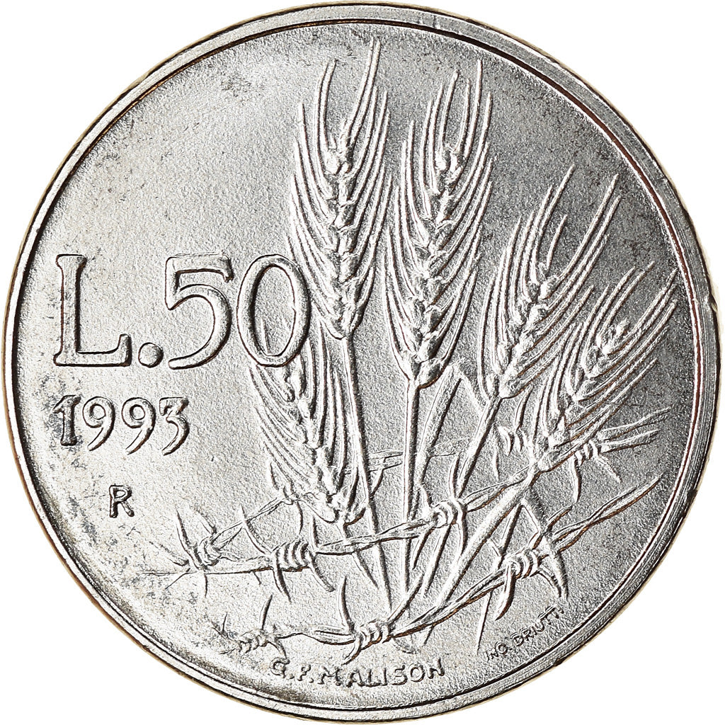 Coin, San Marino, 50 Lire, 1993, Rome, MS(63), Steel, KM:298