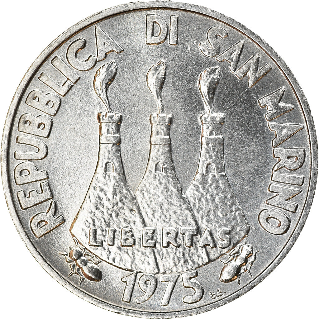 Coin, San Marino, 5 Lire, 1975, MS(63), Aluminum, KM:42