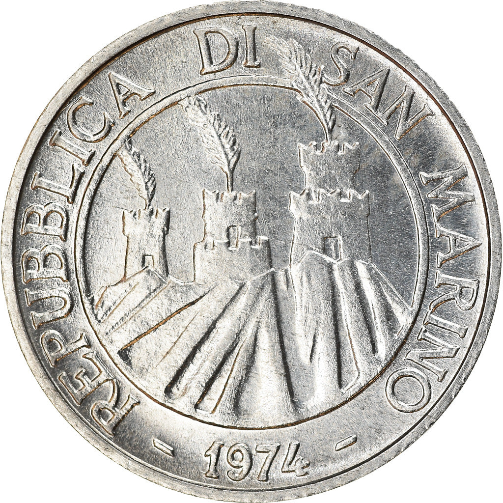 Coin, San Marino, 5 Lire, 1974, Rome, MS(63), Aluminum, KM:32