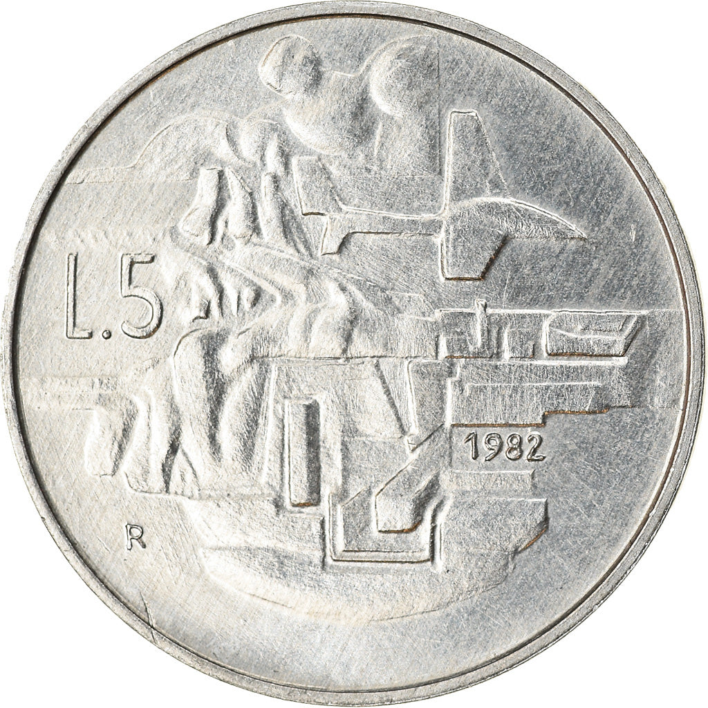 Moneta, San Marino, 5 Lire, 1982, Rome, AU(55-58), Aluminium, KM:133
