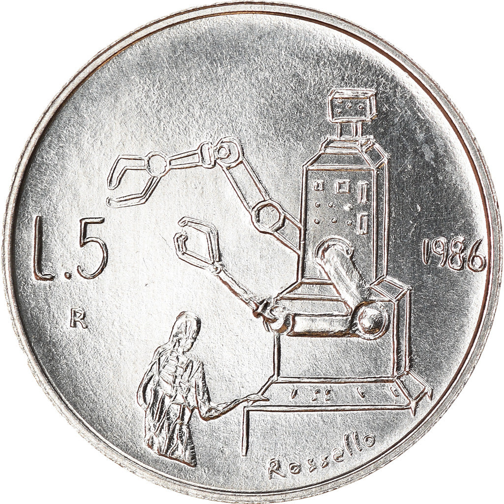 Coin, San Marino, 5 Lire, 1986, Rome, AU(55-58), Aluminum, KM:189
