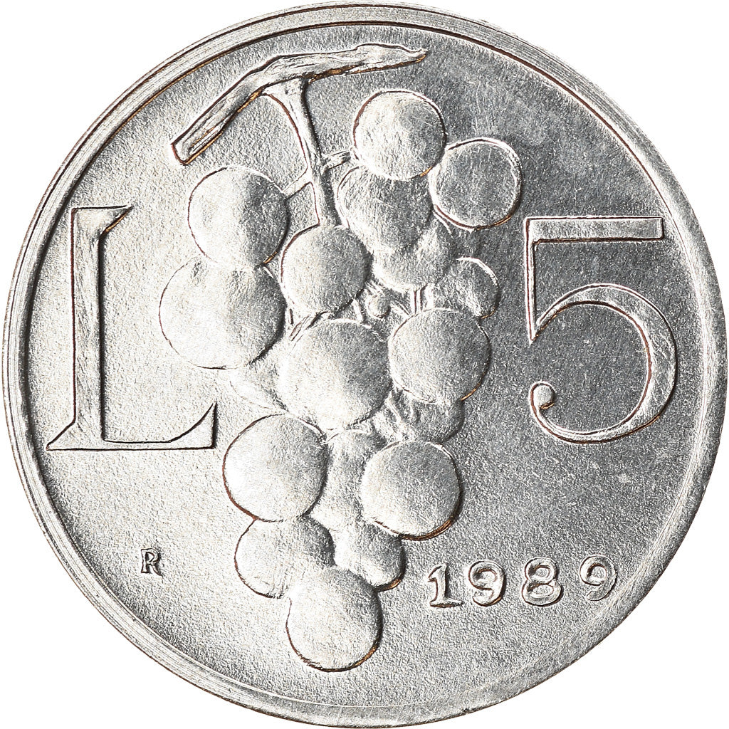Coin, San Marino, 5 Lire, 1989, Rome, MS(63), Aluminum, KM:233