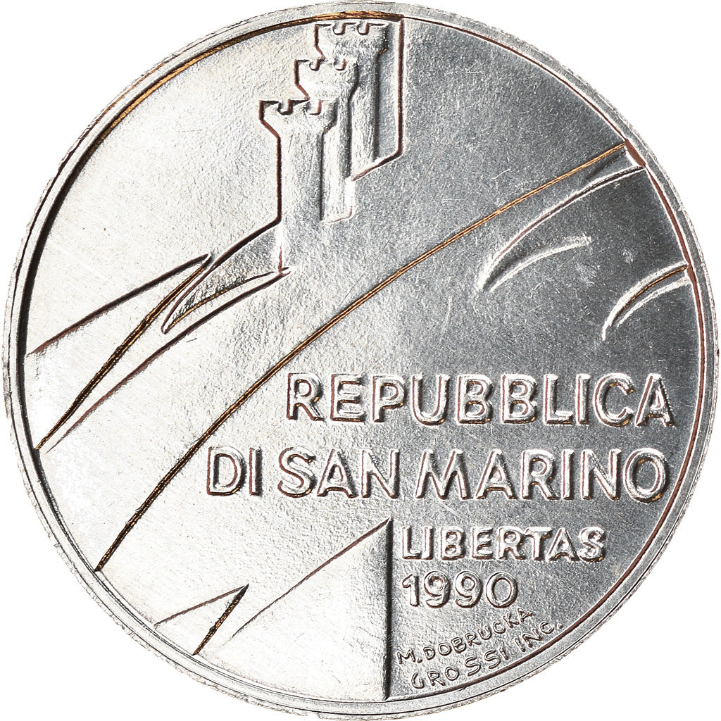 Coin, San Marino, 5 Lire, 1990, Rome, MS(63), Aluminum, KM:250