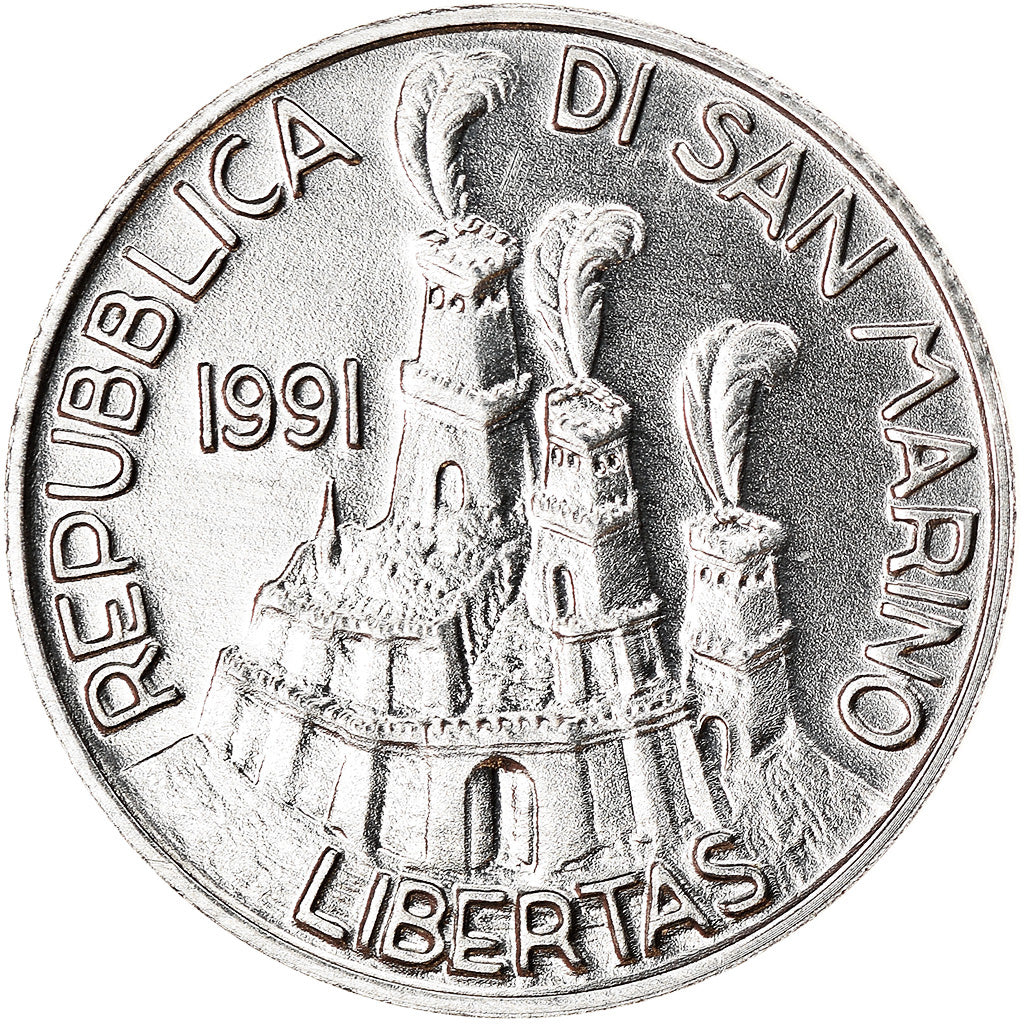 Coin, San Marino, 5 Lire, 1991, Rome, MS(63), Aluminum, KM:263