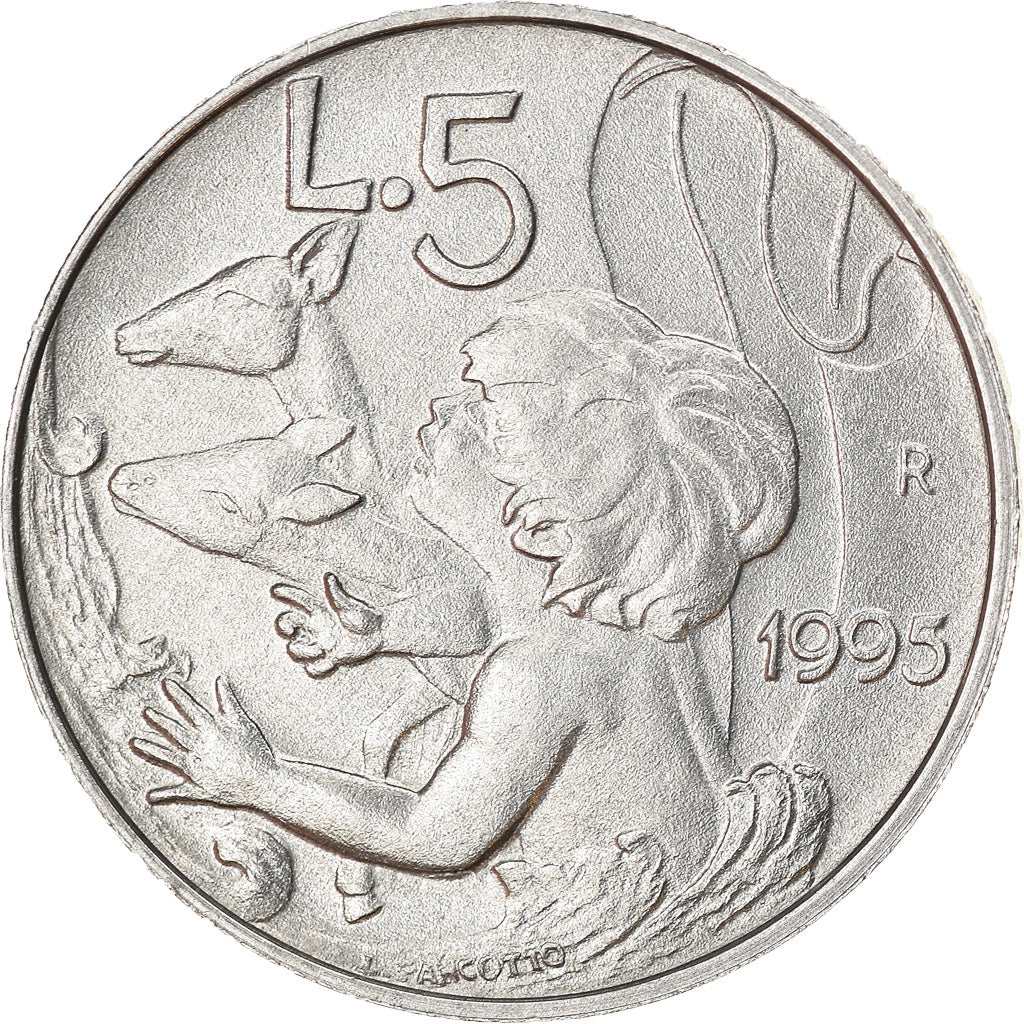 Coin, San Marino, 5 Lire, 1995, Rome, MS(63), Aluminum, KM:324