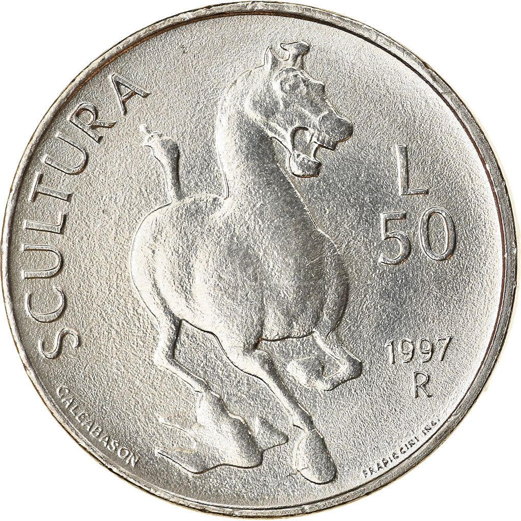 Coin, San Marino, 50 Lire, 1997, MS(63), Stainless Steel, KM:364