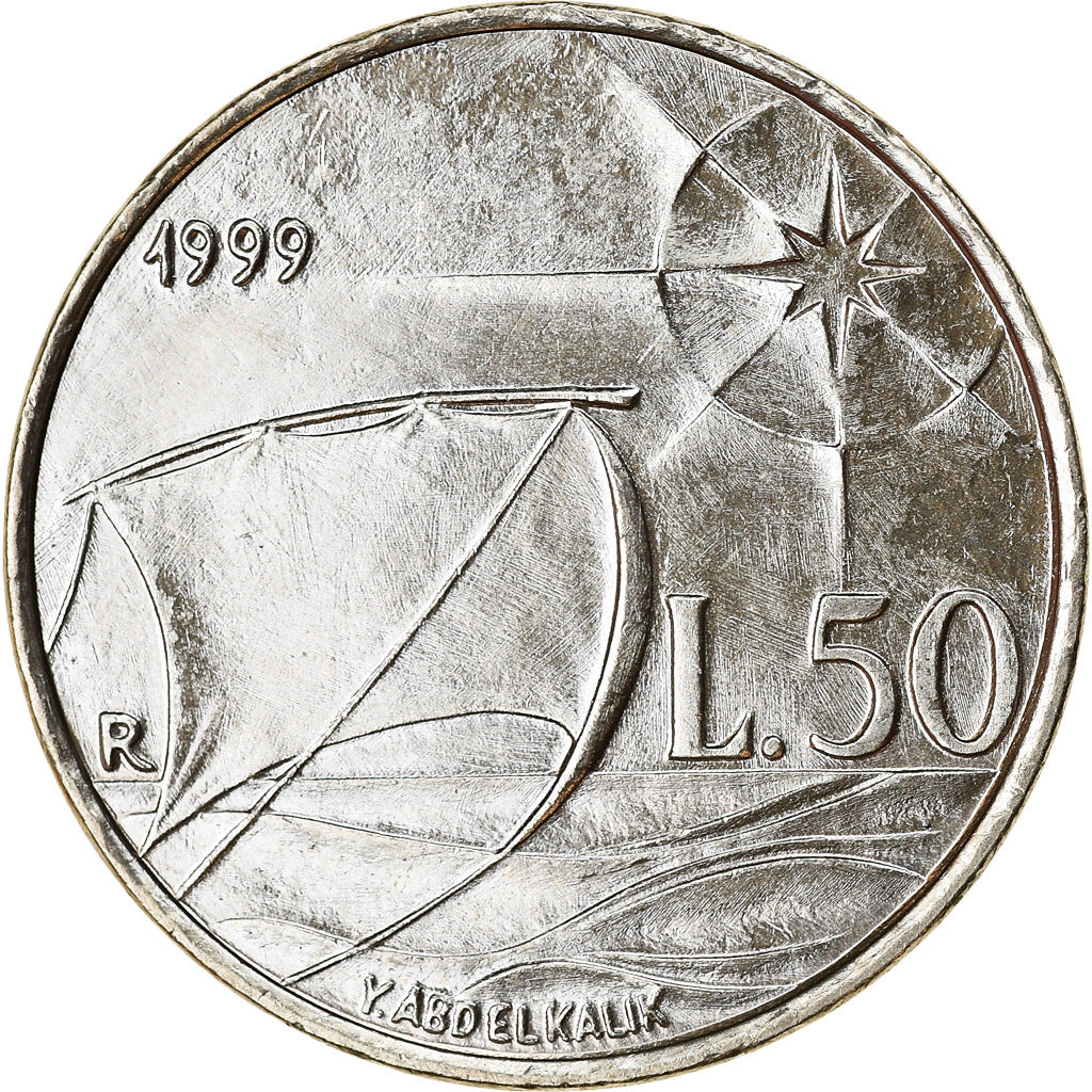 Coin, San Marino, 50 Lire, 1999, MS(63), Copper-nickel, KM:391