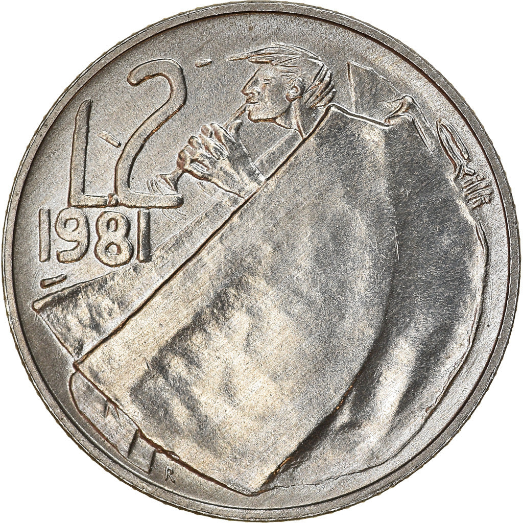 Coin, San Marino, 2 Lire, 1981, AU(55-58), Aluminum, KM:117