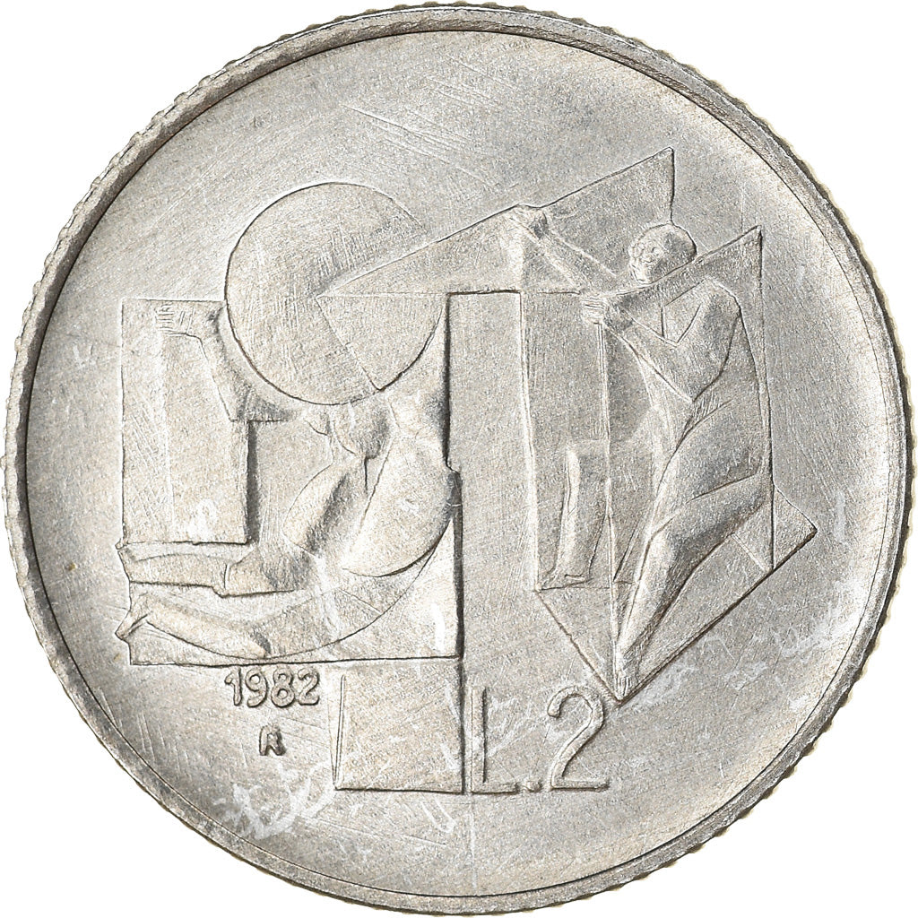 Coin, San Marino, 2 Lire, 1982, Rome, MS(63), Aluminum, KM:132