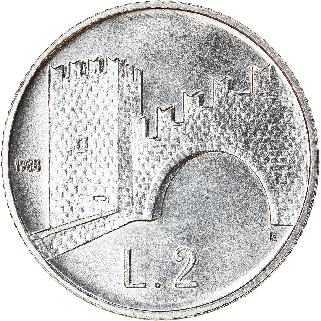Coin, San Marino, 2 Lire, 1988, Rome, MS(63), Aluminum, KM:219