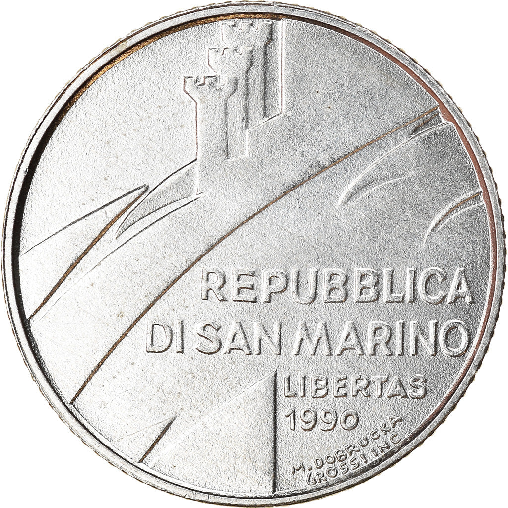 Coin, San Marino, 2 Lire, 1990, Rome, MS(63), Aluminum, KM:249