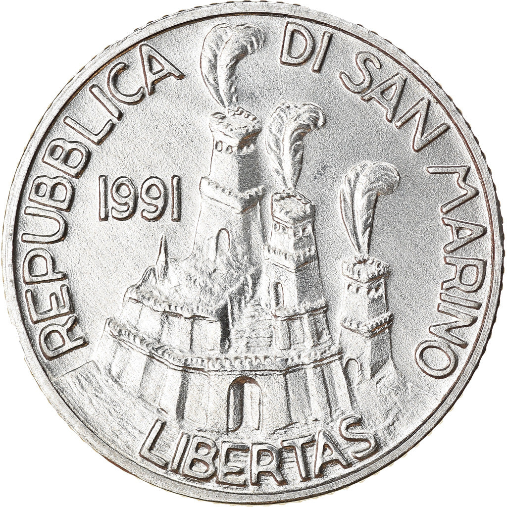 Coin, San Marino, 2 Lire, 1991, Rome, MS(63), Aluminum, KM:262