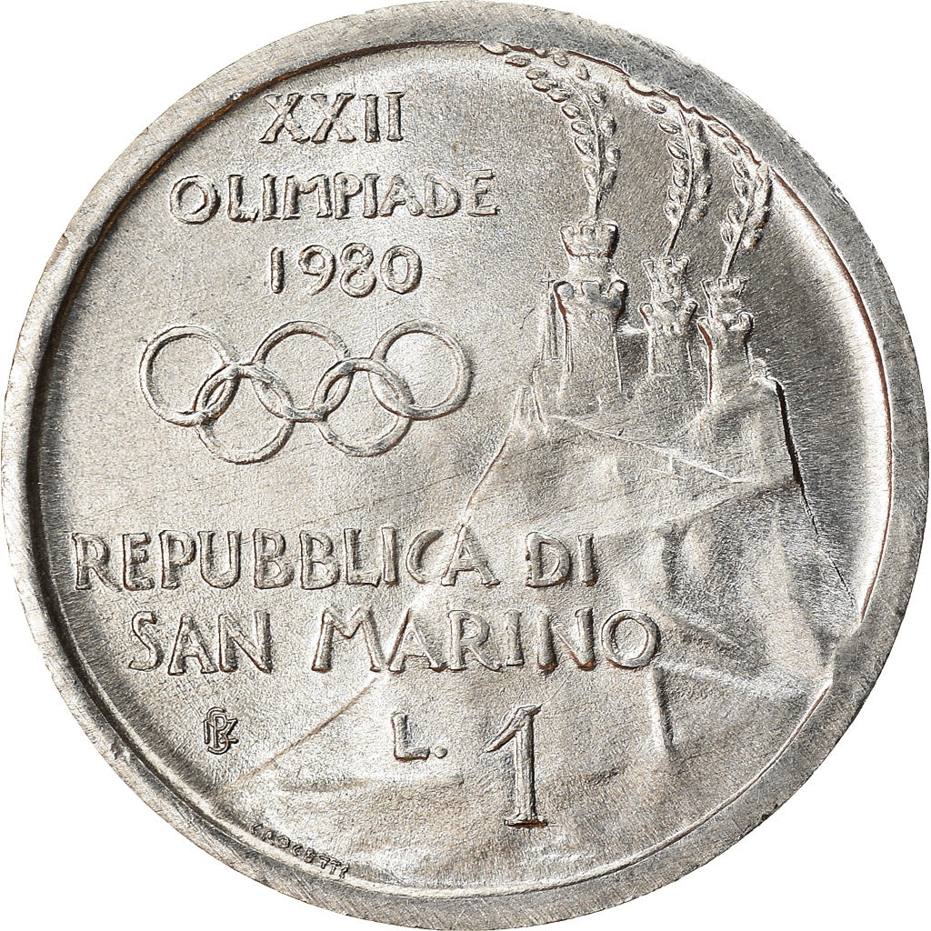 Coin, San Marino, Lira, 1980, MS(63), Aluminum, KM:102