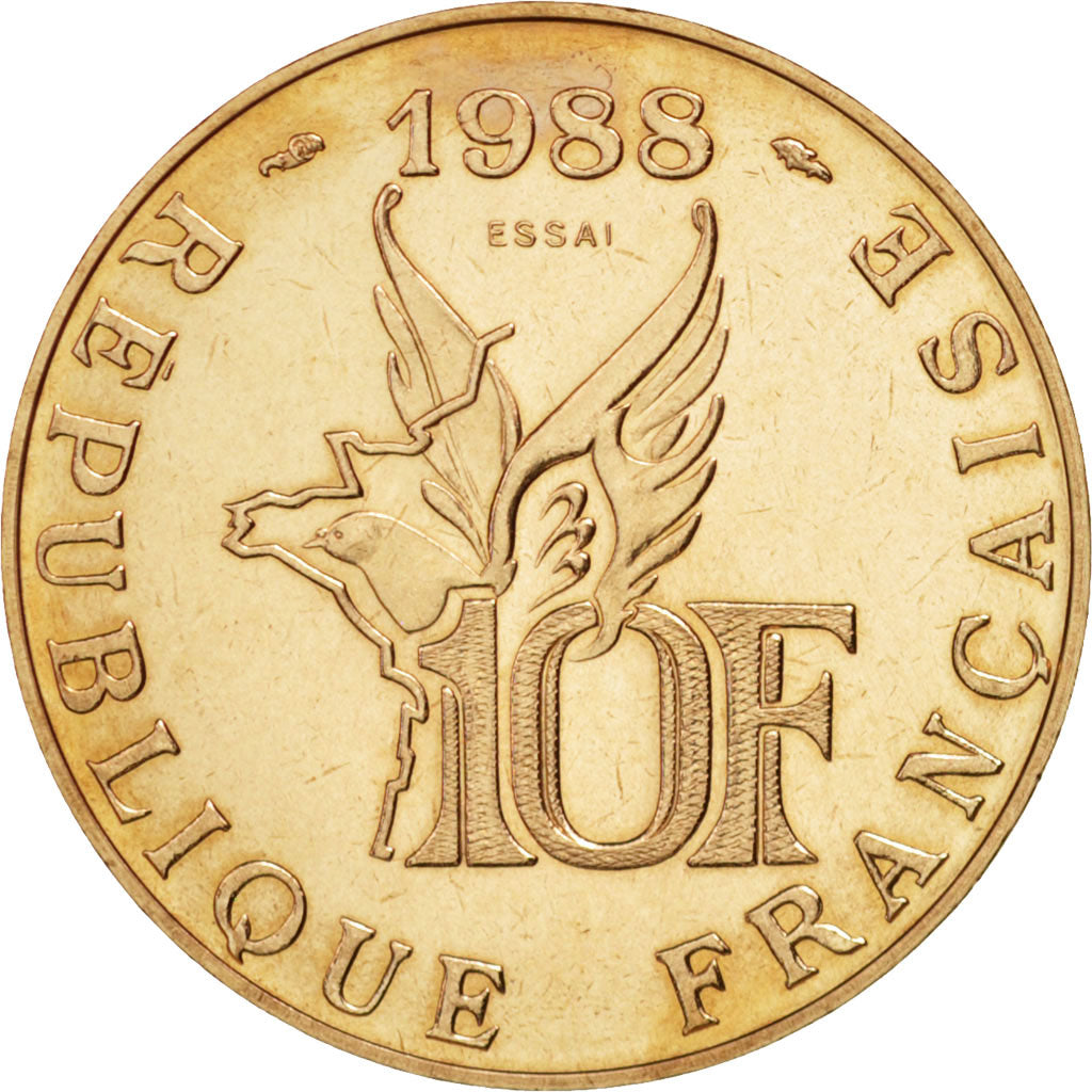 France, 10 Francs, 1988, MS(60-62), Aluminum-Bronze, KM:E139, Gadoury:821