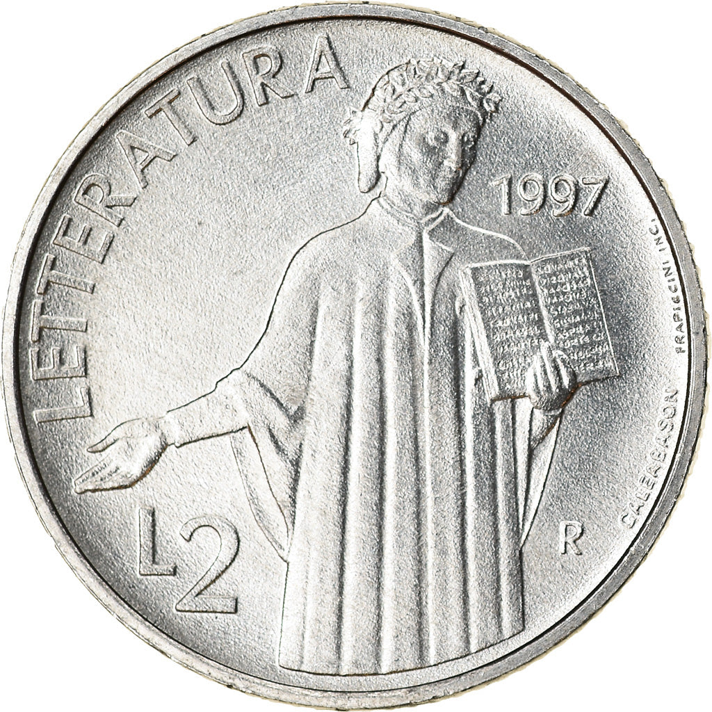 Coin, San Marino, 2 Lire, 1997, MS(63), Aluminum, KM:360