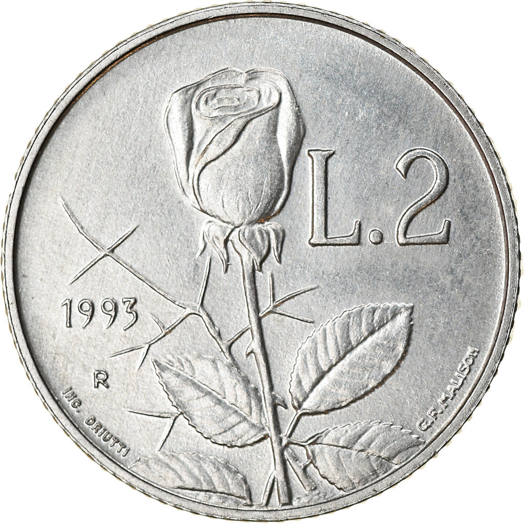 Coin, San Marino, 2 Lire, 1993, Rome, MS(63), Aluminum, KM:294