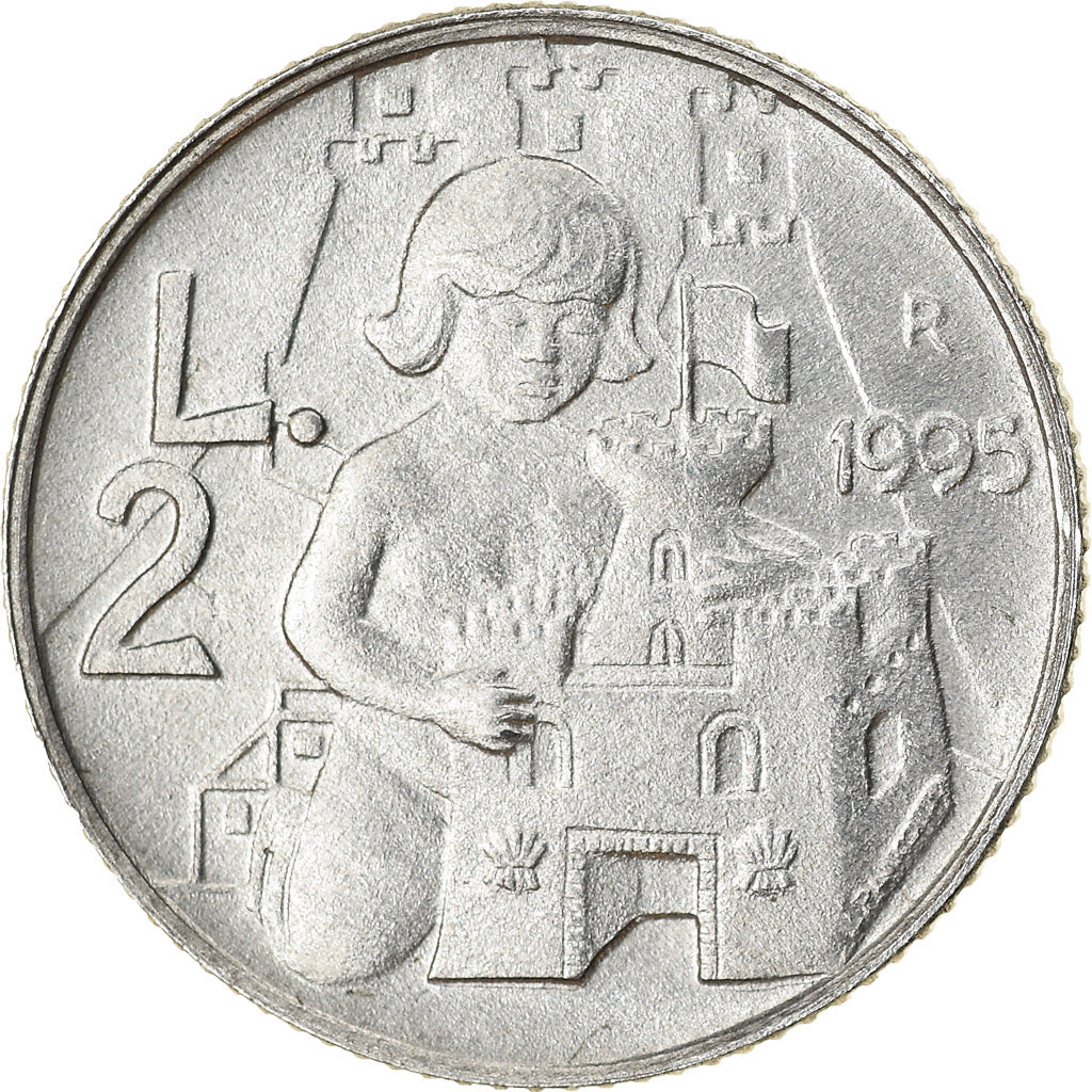 Coin, San Marino, 2 Lire, 1995, Rome, MS(63), Aluminum, KM:323